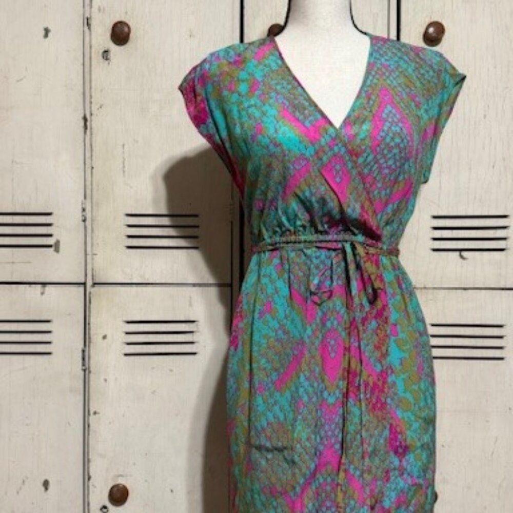 Presley Skye Fuchsia & Turquoise Snake Print Faux Wrap Dress, Size PXXS (NWT)